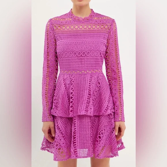 chinese dress ladies Crochet Purple Lace Dress L main image 1